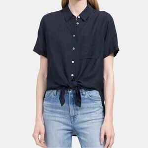 Theory Henkanina Sea Slub Tie Front Top